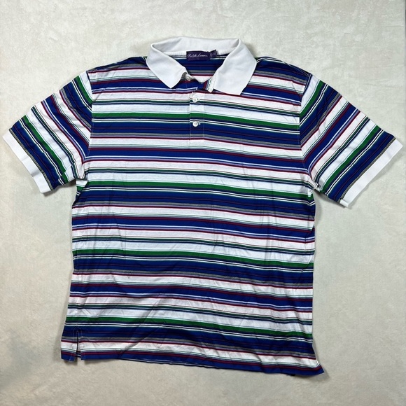 Ralph Lauren Purple Label Made in Italy XL Blue Res Stripe Classic Polo Shirt - Picture 1 of 12